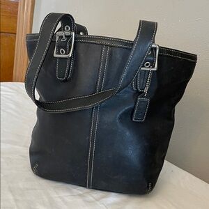 Coach Black Leather Bag with Silver Accents